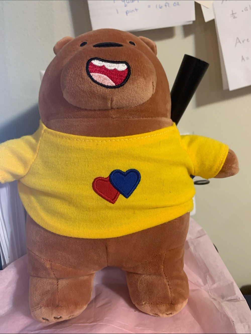 We Bare Bears Miniso Plush Bear in Yellow Shirt with Heart Patches
